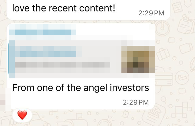 Redacted private praise screenshot.