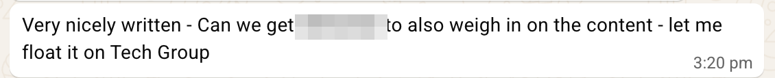 Private message: very nicely written, let me float it on the tech group.