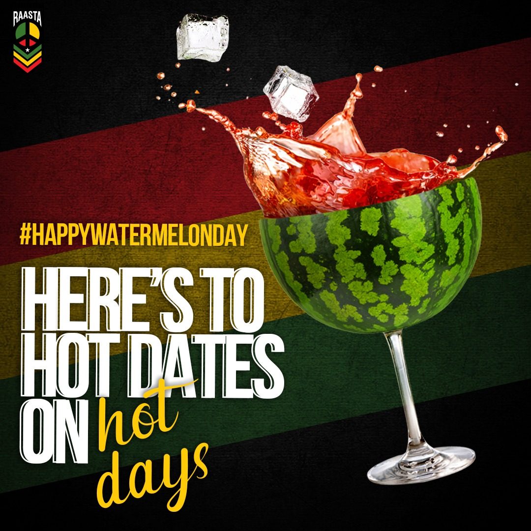 Raasta Watermelon Day post, a watermelon cocktail glass splashing, headline Here is to hot dates on hot days