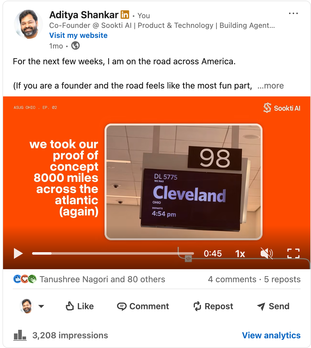 Founder video, proof of concept across the Atlantic, 3,208 impressions
