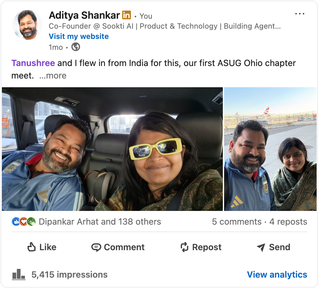 Founder post from ASUG Ohio, 5,415 impressions