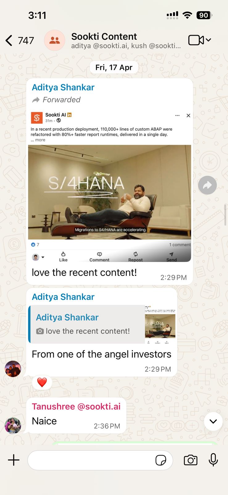 Praise message, love the recent content