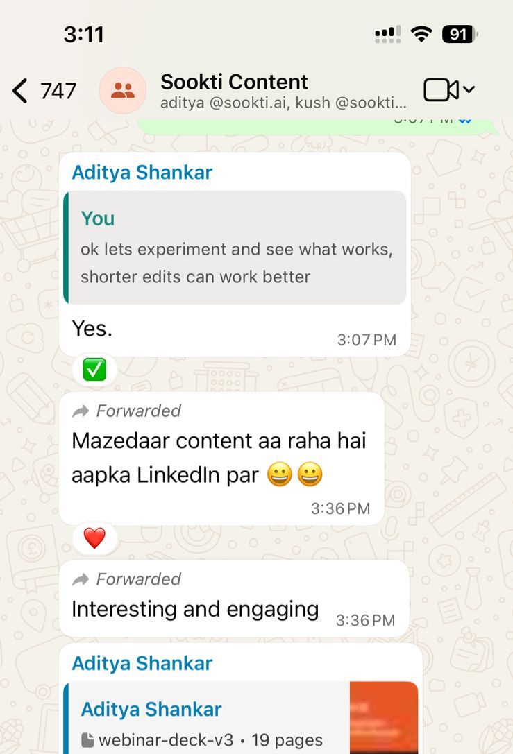 Praise messages on the LinkedIn content, interesting and engaging